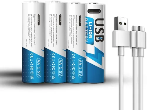 Paquete de 4 baterías recargables de litio AA, carga rápida USB-C de alta capacidad de 1.5 V 2600 mWh, baterías de litio con cable de carga tipo C,