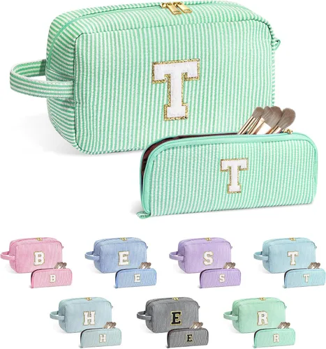 YOOLIFE Regalos para niñas adolescentes – Bolsa de maquillaje con inicial personalizada, regalos de cumpleaños para mujeres, hermana, amiga, hija,