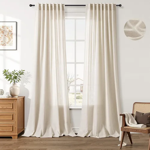 Miniatura 51 de Aersas Aqua Green Linen Curtains 84 Inches Long 2 Panels Set Back Tab Rod Pocket Living Room Curtain Farmhouse Rustic Light Filtering Hook Drapes