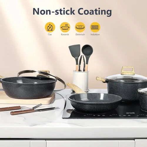 Miniatura 7 de GiPP Juego de ollas y sartenes antiadherentes - 10 piezas de juegos de utensilios de cocina de granito blanco antiadherentes, utensilios de cocina