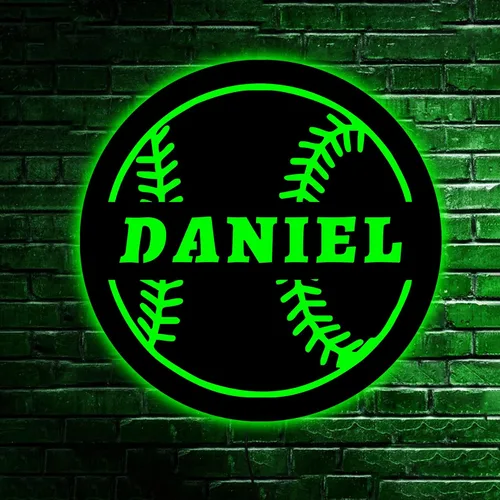 Letrero de béisbol personalizado, nombre de jugador de béisbol personalizado, luz LED de béisbol, letrero de pelota de béisbol personalizado,