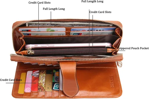 Miniatura 5 de HESHE Cartera de cuero para mujer, tarjetero de gran capacidad, con cremallera alrededor de la cartera plegable