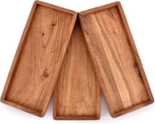 Miniatura 2 de NIRMAN Platos rectangulares de madera de acacia para decoración del hogar, alimentos, verduras, frutas, embutidos, bandeja para servir aperitivos