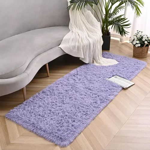 Miniatura 2 de Alfombras de pasillo color lavanda para dormitorio, sala de estar, 2 x 6 pies, alfombras de noche esponjosas, alfombra suave y lanuda para A-Violeta