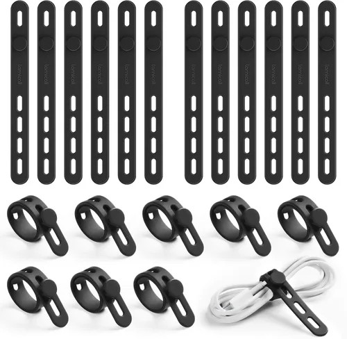 Miniatura 8 de Paquete de 10 Bridas de Cable de Silicona Organizador de Cordones - Lamicall Bridas de Alambre Elásticas para Gestión, Artículos Imprescindibles