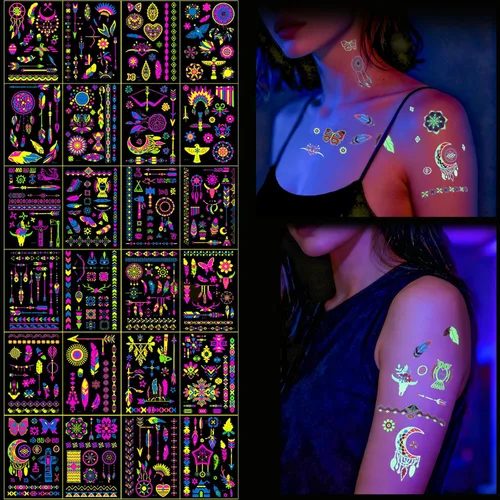 Miniatura 15 de Xmasir 210 Piezas Tatuajes Temporales para Niños, Estilos Mixtos Tatuajes que Brillan en la Oscuridad Pegatinas para Niños y Niñas Flor Mariposa