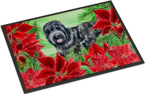 Miniatura 169 de Caroline's Treasures CK1311MAT Cavalier Spaniel Poinsettas - Felpudo de 18 x 27 pulgadas, tapete para puerta delantera, interior y exterior