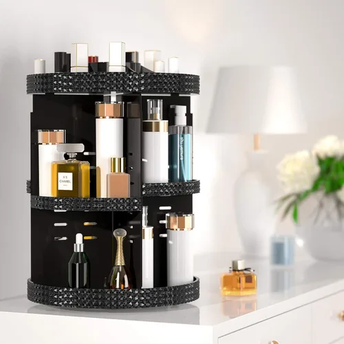 Miniatura 8 de Organizador de maquillaje giratorio de 360 grados para tocador, organizador de belleza de capacidad extra grande, organizador de perfume DIY