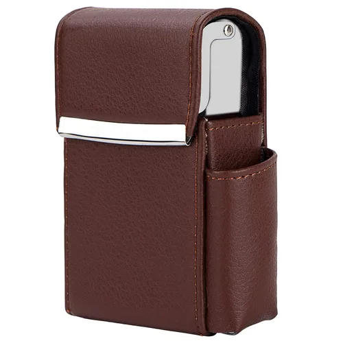 Miniatura 26 de Caja de cigarrillos deslizante de piel sintética con soporte para encendedor y trabilla para cinturón para hombres y mujeres, unisex