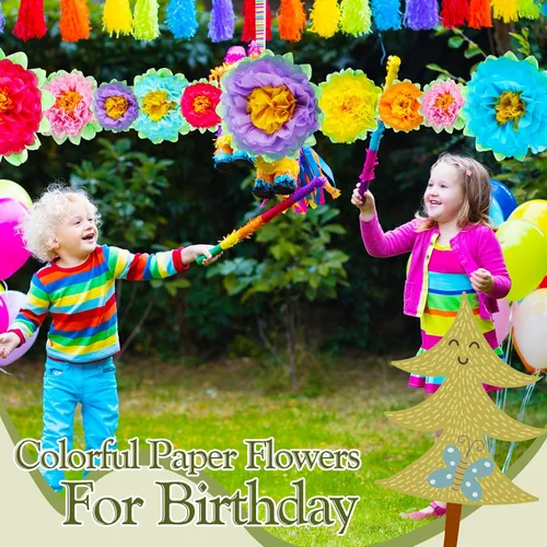 Miniatura 5 de Tigeen Juego de 51 flores de papel mexicanas gigantes de tejido 3D, Mardi Gras, carnavales, crepé colorido, fiesta, flores de papel para pared