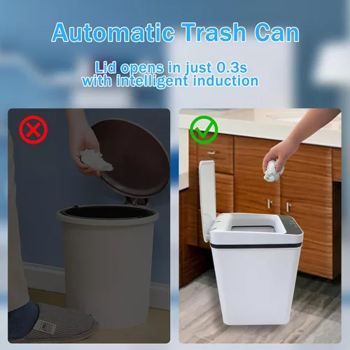 Miniatura 9 de Basurero de baño con tapa, paquete de 2 unidades, 3.2 galones, sin contacto, bote de basura inteligente, con sensor de movimiento, bote de basura