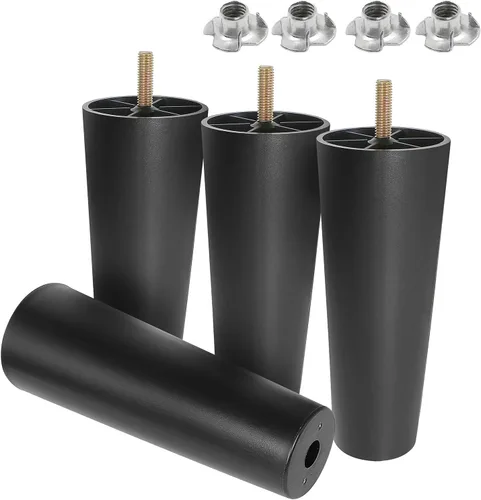 Miniatura 21 de Pernos de rosca métrica M8-1.25, patas de plástico para muebles de 2.4 pulgadas, patas de sofá redondas negras cónicas con tuercas en T, repuesto
