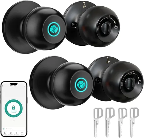 Miniatura 8 de JO.KO Pomo de puerta con cerradura y llave, cerradura de bola redonda mate negra para puerta interior/exterior para dormitorio o baño/manija