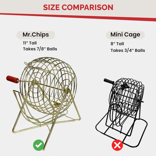 Miniatura 4 de MR CHIPS Juego de bingo profesional de 11 pulgadas de alto con jaula de acero, bolas eternas de 7/8 pulgadas, tablero maestro para bolas