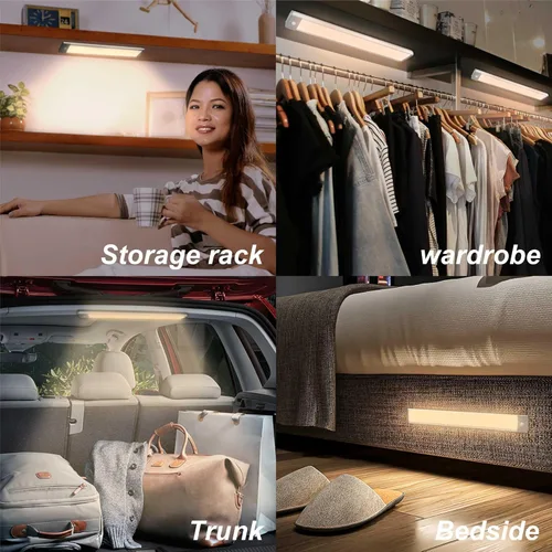 Miniatura 4 de LEPOTEC Paquete de 2 luces para debajo del gabinete, luz de sensor de movimiento de 54 LED para interior, luces debajo del mostrador recargables