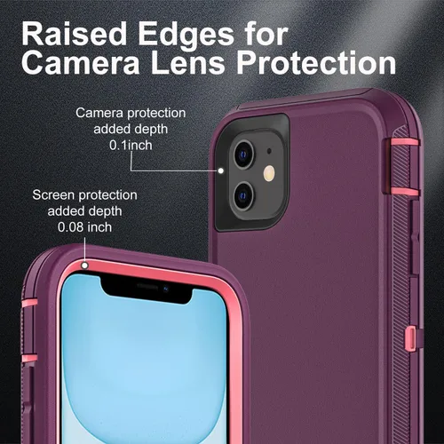 Miniatura 3 de YKHJKLEC Funda para iPhone 11, Grado Militar 3 en 1 Resistente de Servicio Pesado a Prueba de Golpes/Caídas/Polvo con 2 Protectores de Pantalla