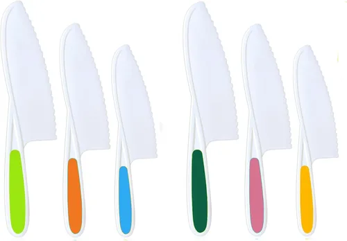 Cuchillos para niños, juego de cuchillos de cocina y hornear de 6 piezas, cuchillos para niños para cocina real, herramienta sin BPA para niños