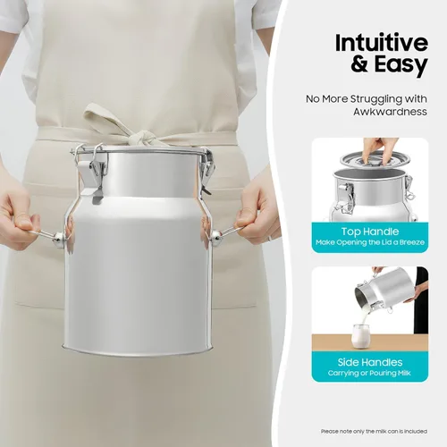 Miniatura 6 de Lata de leche de acero inoxidable de 5 litros y 1.32 galones, cubo de leche para vino, cubo de leche, jarra de leche con tapa sellada, resistente