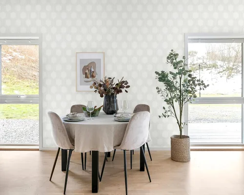 Miniatura 4 de Tomete Papel tapiz moderno para despegar y pegar, papel de pared geométrico bohemio, papel adhesivo gris claro y blanco para cajones de gabinetes