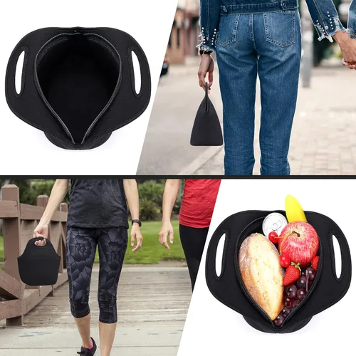 Miniatura 5 de Bolsa de almuerzo de neopreno para mujer, bolsa de almuerzo aislada, lavable, contenedor de almuerzo para el trabajo, picnic, bolsas ligeras de Negro