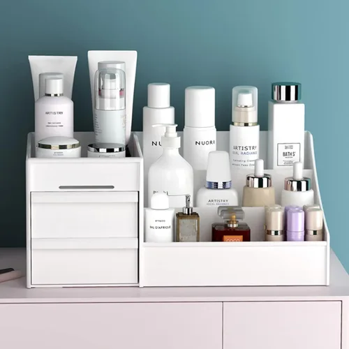 Miniatura 2 de Organizador de escritorio de maquillaje con cajones, organizador de cuidado de la piel para cosméticos, soporte de tocador para lápiz labial