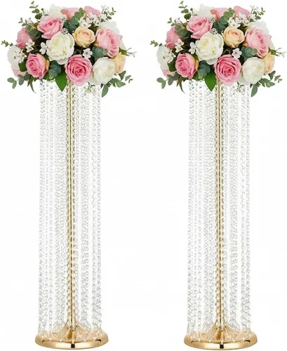 Jarrones de boda de metal de 35.4 pulgadas de alto para centros de mesa: juego de 2 soportes de flores con cristales acrílicos, elegantes soportes