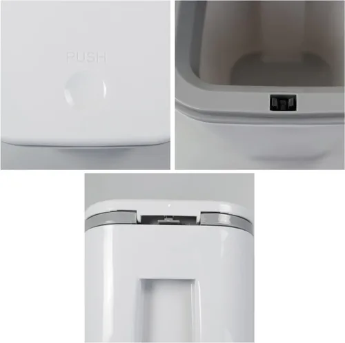 Miniatura 2 de Vababa Cubo de basura pequeño gris de 0.5 galones, mini bote de basura con botón