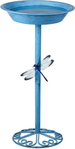 Baños para pájaros para exteriores, 25.5 pulgadas de altura, comedero de pájaros de metal con libélula para decoración de jardín, patio y césped,