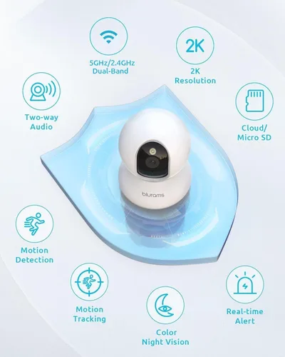 Miniatura 8 de blurams Cámaras 5G para seguridad en el hogar, cámara 2K para mascotas con aplicación de teléfono, cámara interior PTZ de 360° con WiFi de doble