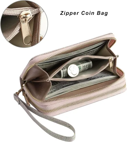 Miniatura 4 de HAWEE - Cartera para teléfono celular, con dos cierres y correa larga extraíble para la muñeca, para mujer