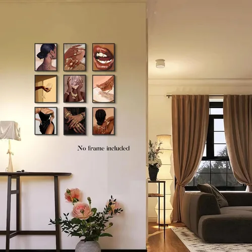 Miniatura 4 de WIARTSH Black Girl - Juego de 9 lienzos abstractos de mujer afroamericana, arte moderno de melanina de moda para sala de estar, dormitorio