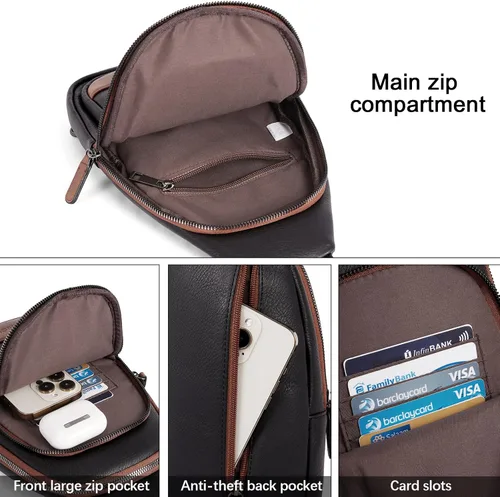 Miniatura 4 de Bolsos cruzados CLUCI para mujer y hombre, bolso bandolera de cuero, mochila de cuerpo cruzado para mujer, regalos para mujeres, cumpleaños, único