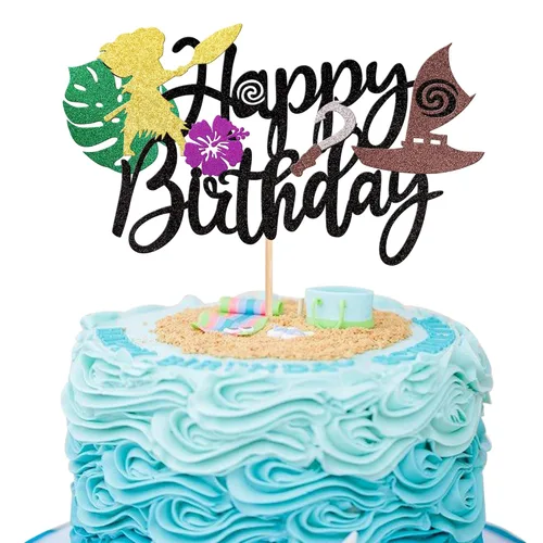 Miniatura 14 de 1 pieza de decoración de pastel de feliz cumpleaños Moana con purpurina de hoja de palma, flor de moana, selección de pastel tropical hawaiano Luau