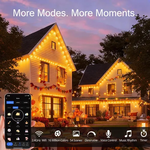 Miniatura 4 de Luz exterior permanente de 50 pies con 36 luces LED, luces de tejado inteligentes RGB que cambian de color, luces exteriores impermeables
