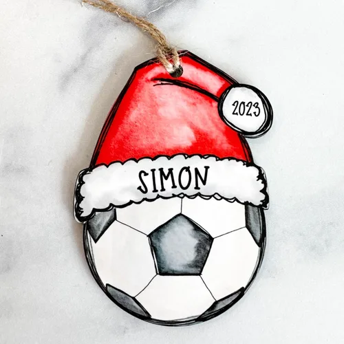 Miniatura 4 de Adorno de fútbol 2025 Decoración de Navidad personalizada con nombre y número personalizados Regalo deportivo para jugadores, entrenadores y equipos