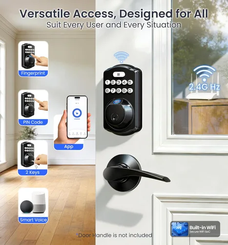 Miniatura 2 de Veise VE012W - Cerradura inteligente de huellas dactilares WiFi integrada, control remoto de aplicación, compatible con Alexa y Google Assistant