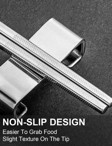 Miniatura 4 de FOFAYU Palillos de metal reutilizables, 2 pares de palillos de acero inoxidable chapados en titanio con soporte, aptos para lavavajillas