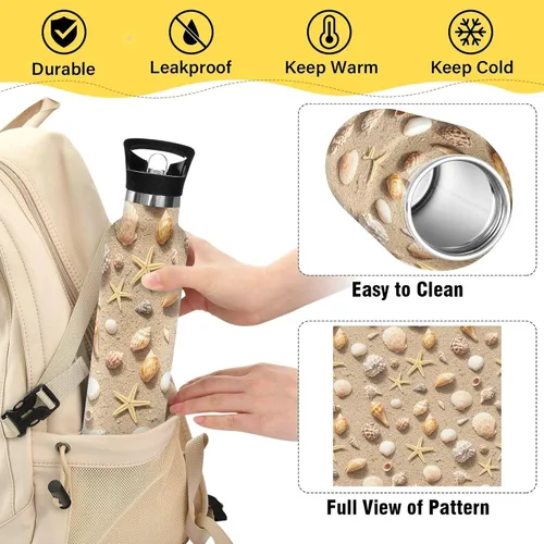 Miniatura 4 de Kids Water Bottle 20 Oz, Kids Stainless Steel Water Bottle for Travel or School, BPA-Free, Seashells Starfish Beach Sand