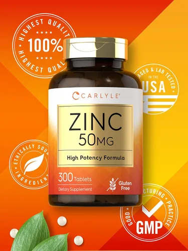 Miniatura 5 de Carlyle Zinc 50mg 300 tabletas Suplemento vegetariano, sin OMG y sin gluten Gluconato de zinc Fórmula de alta potencia