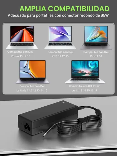 Miniatura 3 de Cargador de 65W Compatible con Dell Inspiron-15 14 13 11 16 17 5000 3000 7000 Serie 7506 5570 3593 Latitude 3510 3520 3310 3440 XPS 13 12 11 Vostro