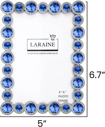 Miniatura 7 de LARAINE Marco de Fotos 4x6 con Diamantes de Imitación de Metal y Cristal de Alta Definición para Mostrar Fotografías en Mesa, Decorativo para el Azul
