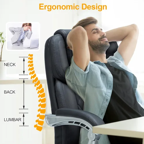 Miniatura 6 de HOMREST Silla de Oficina de Masaje de 6 Puntos con Soporte Lumbar, Silla de Oficina Ejecutiva Calefaccionada con Respaldo Reclinable, Silla de negro