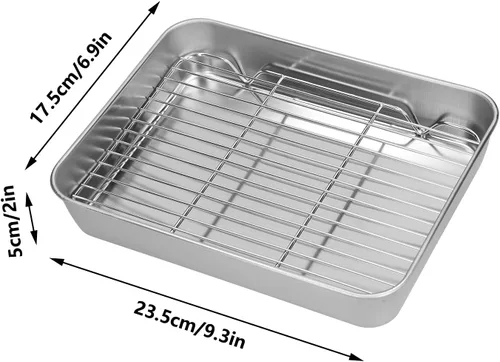 Miniatura 3 de Bandeja para asar, bandeja rectangular de acero inoxidable para hornear y estante para cocinar hornear (9.3 x 6.9 x 2.0 in)