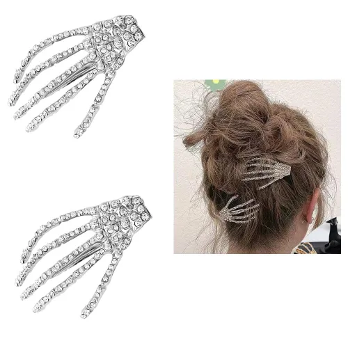 Pinzas para el cabello de Halloween con diseño de esqueleto para mujeres y niñas, pinzas para el pelo de calavera con diamantes de imitación,