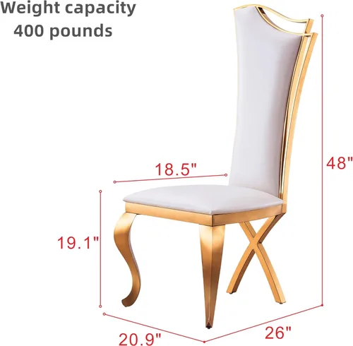 Miniatura 3 de Juego de 6 sillas de comedor modernas tapizadas de cuero con patas de acero inoxidable doradas, sillas de cocina contemporáneas sin brazos con Cuero