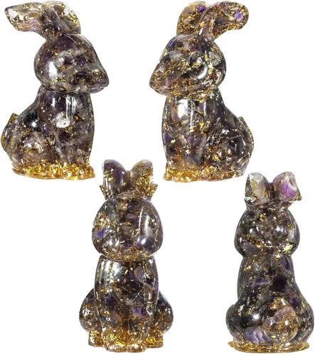 Miniatura 5 de Rockcloud Estatua de conejo hecha a mano de resina de cristal de amatista, estatua de piedra de cristal, escultura para decoración de oficina