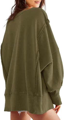 Miniatura 2 de Beaully Sudaderas de gran tamaño para mujer, cuello redondo, manga larga, abertura lateral, suéter casual para otoño