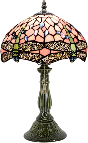 Miniatura 13 de Tiffany Lamp Stained Glass Table Lamps Amber Grape Style Desk Lamp 12X12X18.5 Inch Bronze Ceramic Base Reading Light Suitable for Bedside Bedroom