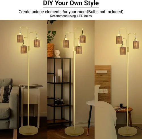 Miniatura 6 de Lámpara de pie industrial BoostArea para sala de estar, lámpara de pie moderna dorada con 3 luces, lámpara de pie para pararse con diseño simple