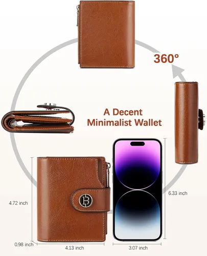 Miniatura 5 de BOSTANTEN Cartera de cuero para mujer, pequeña, con bloqueo RFID, bolsillo con cremallera, tarjetero con ventana de identificación, 1- marrón